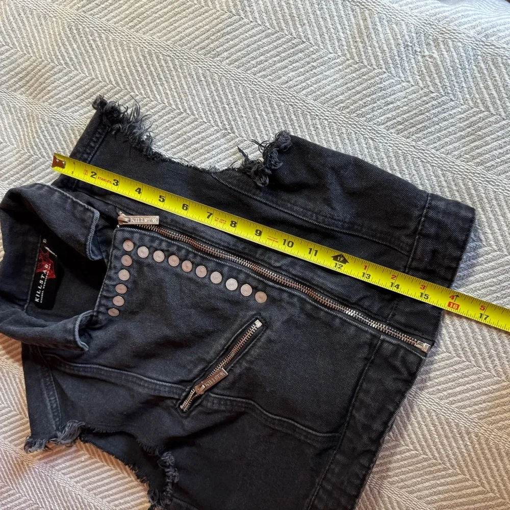 Killstar Crop Denim Vest Jacket, Goth Punk,‎ Black, Size S - Picture 8 of 8
